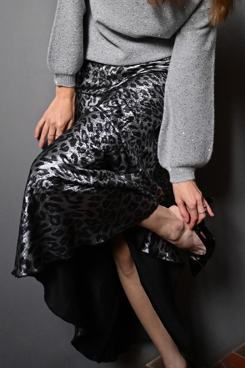 Molly Bracken T1635BDN Grey Leopard Skirt