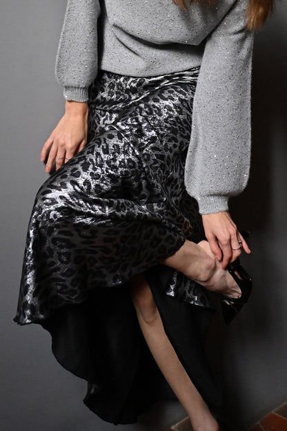 Molly Bracken T1635BDN Grey Leopard Skirt