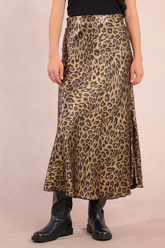 Molly Bracken T1635BDN Gold Leopard Skirt