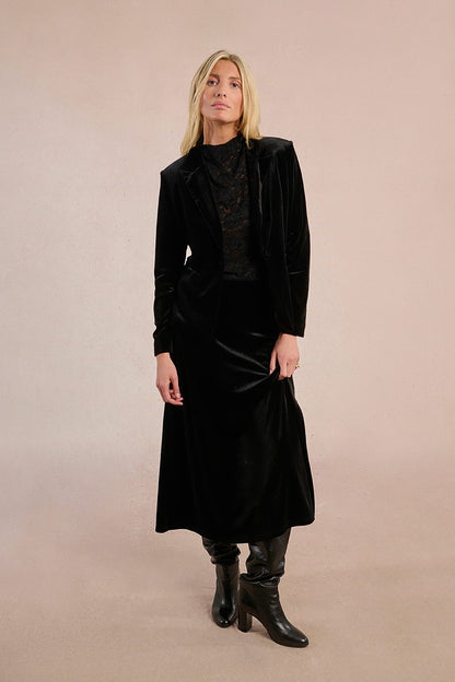 Molly Bracken TF120DH Black Velvet Midi Skirt