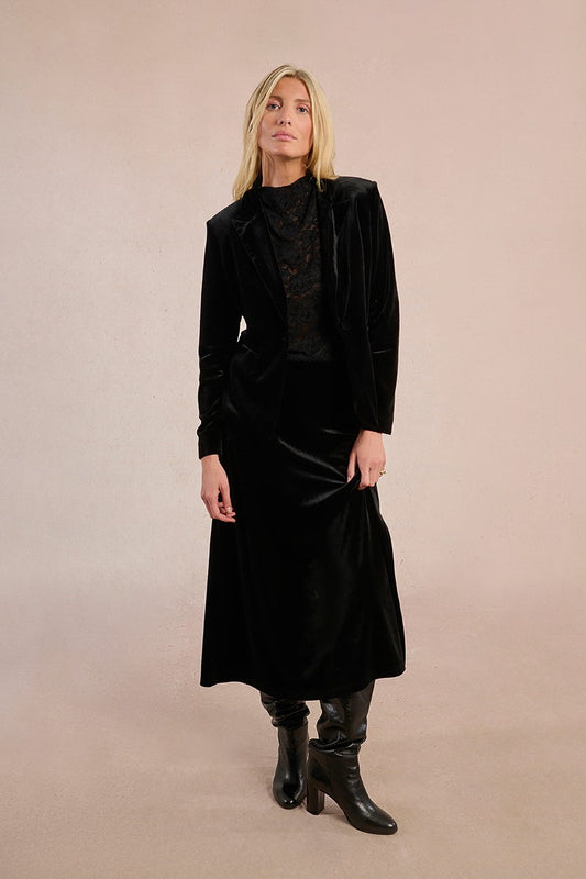 Molly Bracken TF120DH Black Velvet Midi Skirt