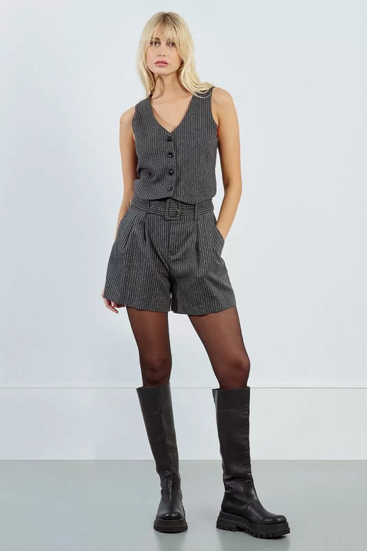 Molly Bracken TL445DN Grey Rhinestone Stripe Shorts