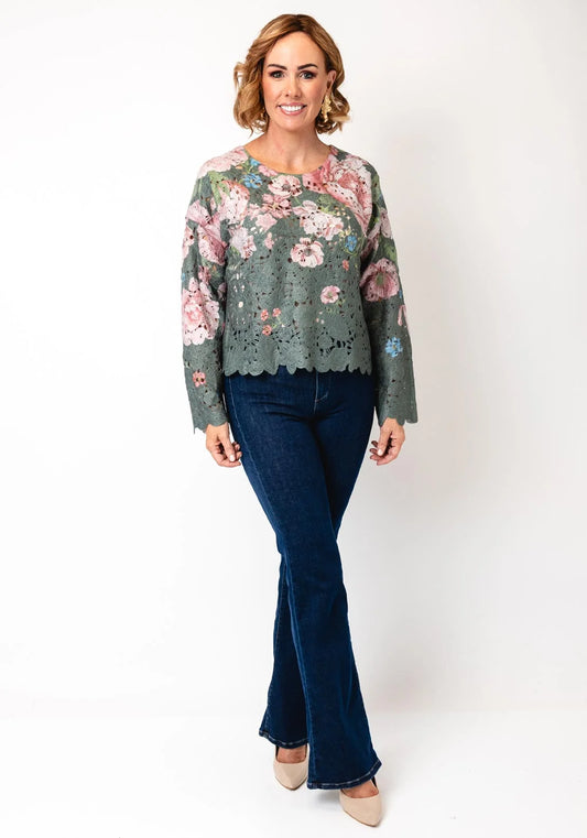 Oui Khaki Red Pullover Jumper 96666
