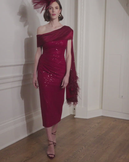 John Charles 29282 Bordeaux  One Shoulder Mother of the Bride Dress