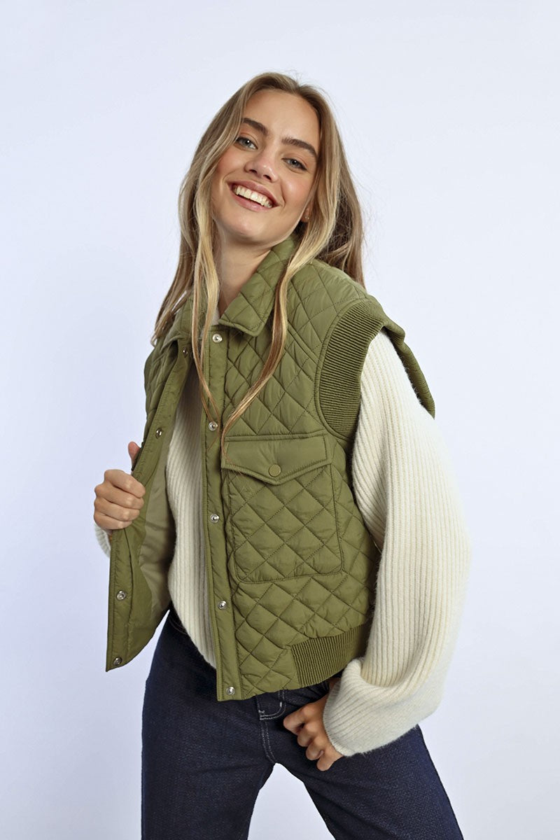 Molly Bracken Khaki Sleeveless Padded Jacket