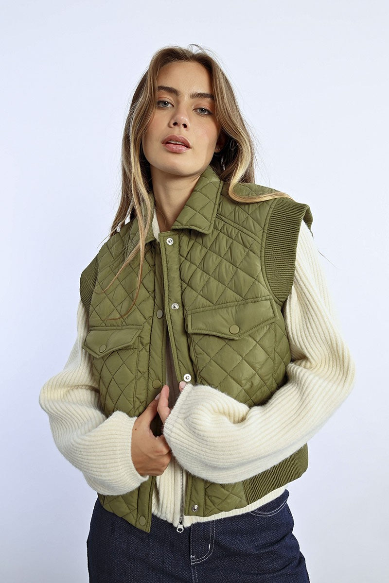 Molly Bracken Khaki Sleeveless Padded Jacket