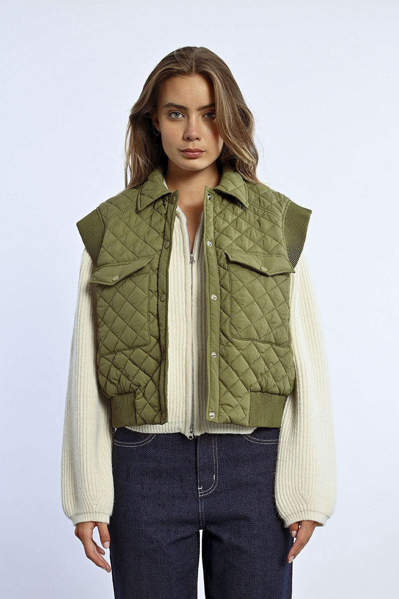 Molly Bracken Khaki Sleeveless Padded Jacket