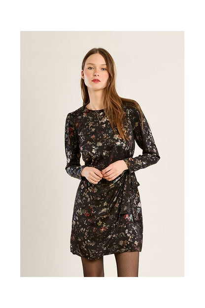 Molly Bracken TW1697EN Black Satin Wrap Dress