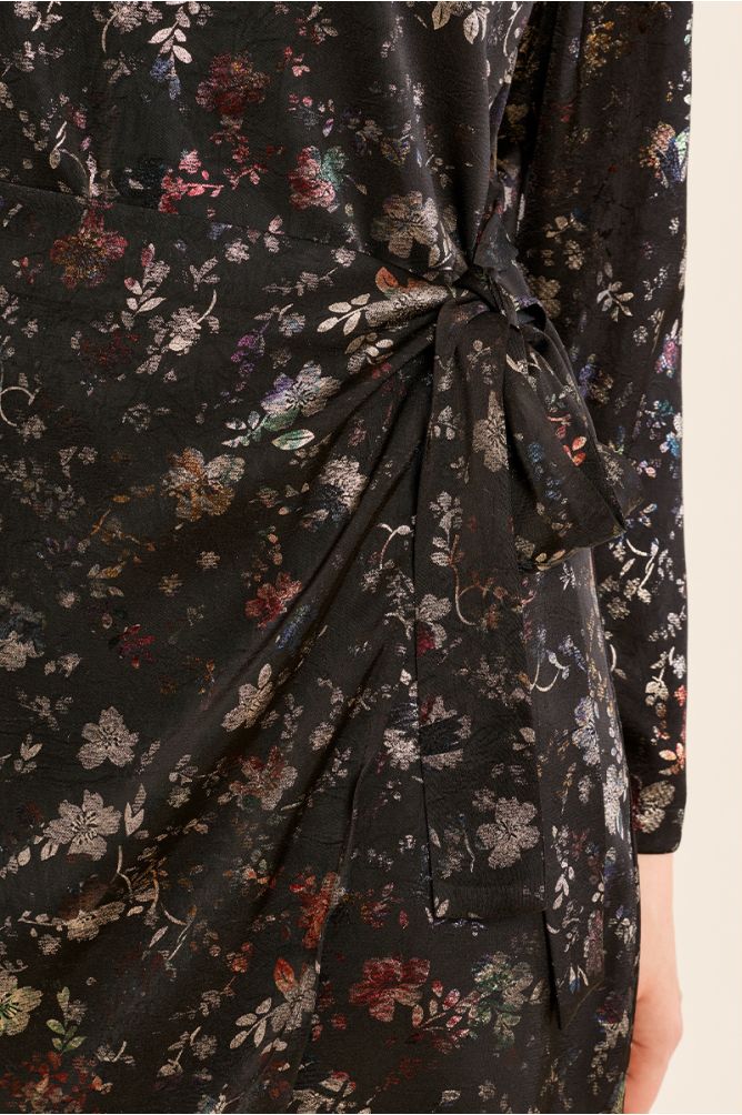 Molly Bracken TW1697EN Black Satin Wrap Dress