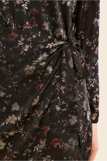 Molly Bracken TW1697EN Black Satin Wrap Dress