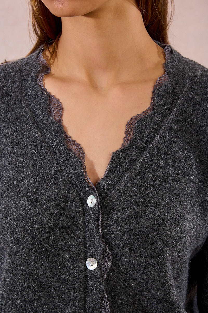 Molly Bracken T1924DN Grey Frill Cardigan