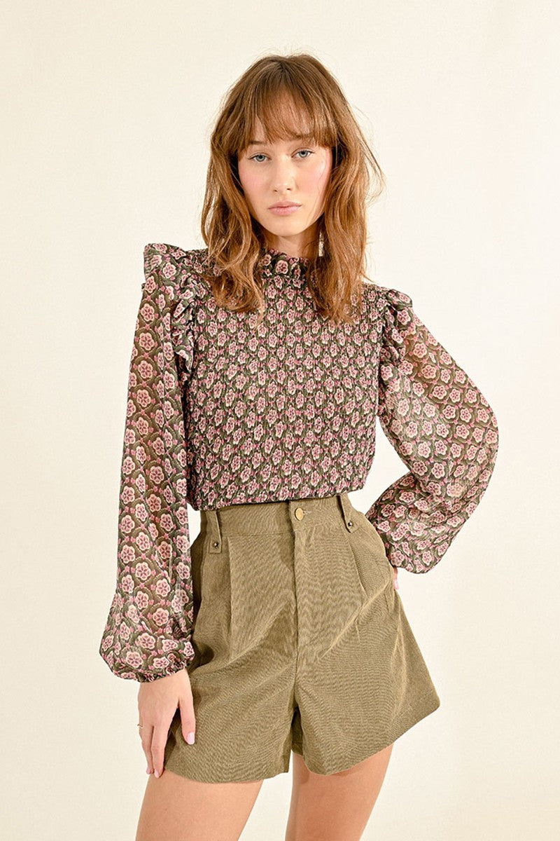 Molly Bracken Pink & Khaki Blouse