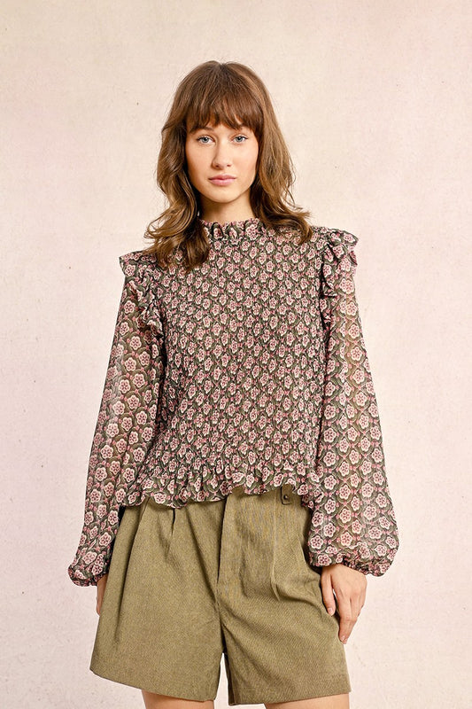 Molly Bracken Pink & Khaki Blouse