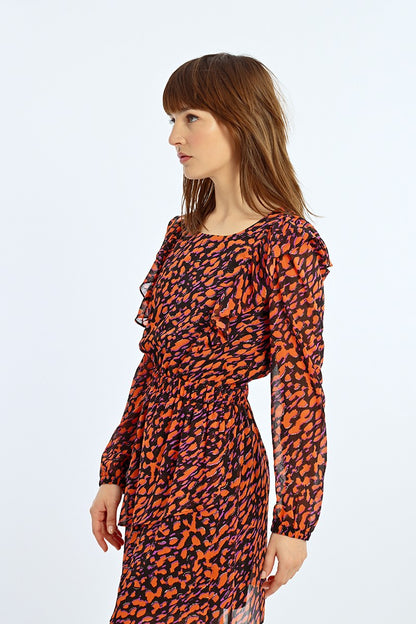 Molly Bracken Orange & Black Printed Dress