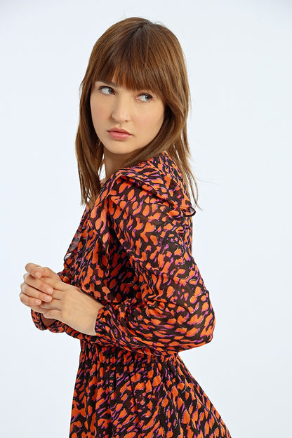 Molly Bracken Orange & Black Printed Dress