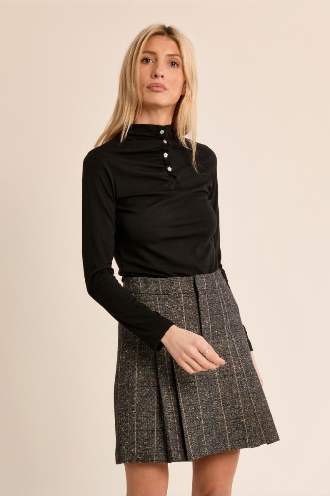 Molly Bracken R1751EH Black Pleated Woven Skirt
