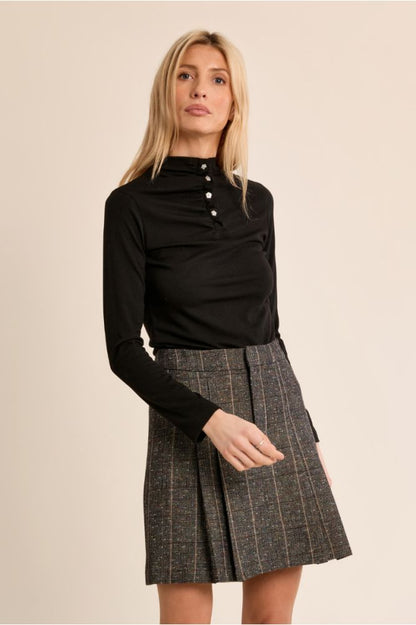 Molly Bracken R1751EH Black Pleated Woven Skirt