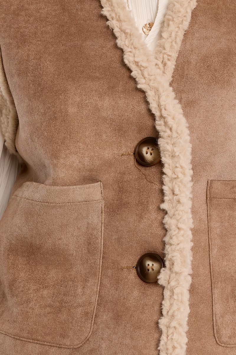 Molly Bracken Woven Sleeveless Jacket Dark Beige P1890BEH