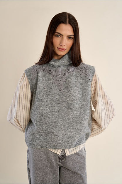 Molly Bracken LA2034EN Knitted Ash Grey Sleeveless Sweater