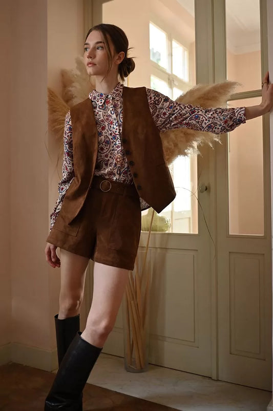 Molly Bracken T2137DH Brown Suede Shorts
