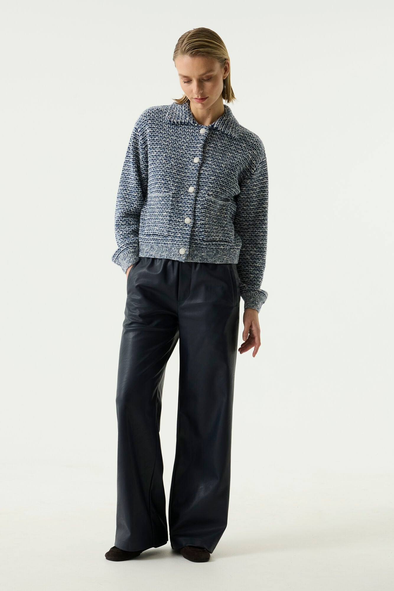 Garcia U260111 Dark Blue Leather Look Trousers
