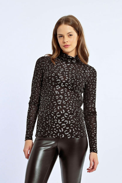 Molly Bracken Black Animal Print Shimmer Top