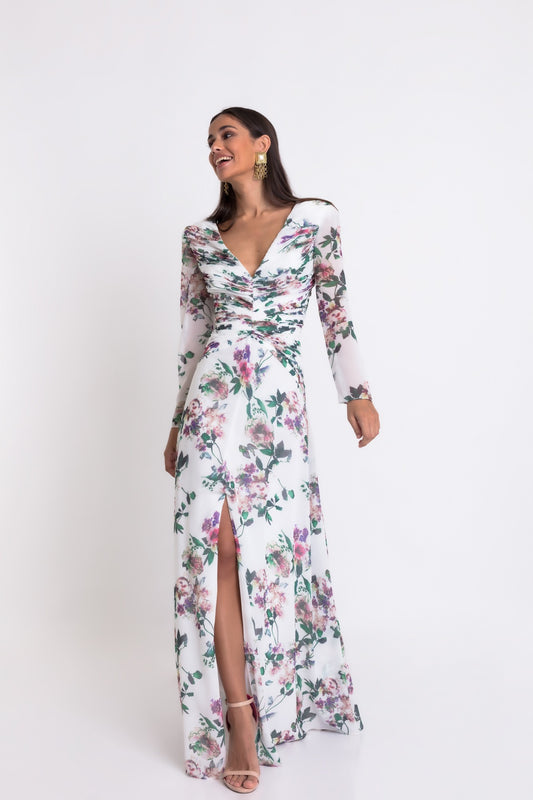 Matilde Cano Ivory Floral Dress 2406