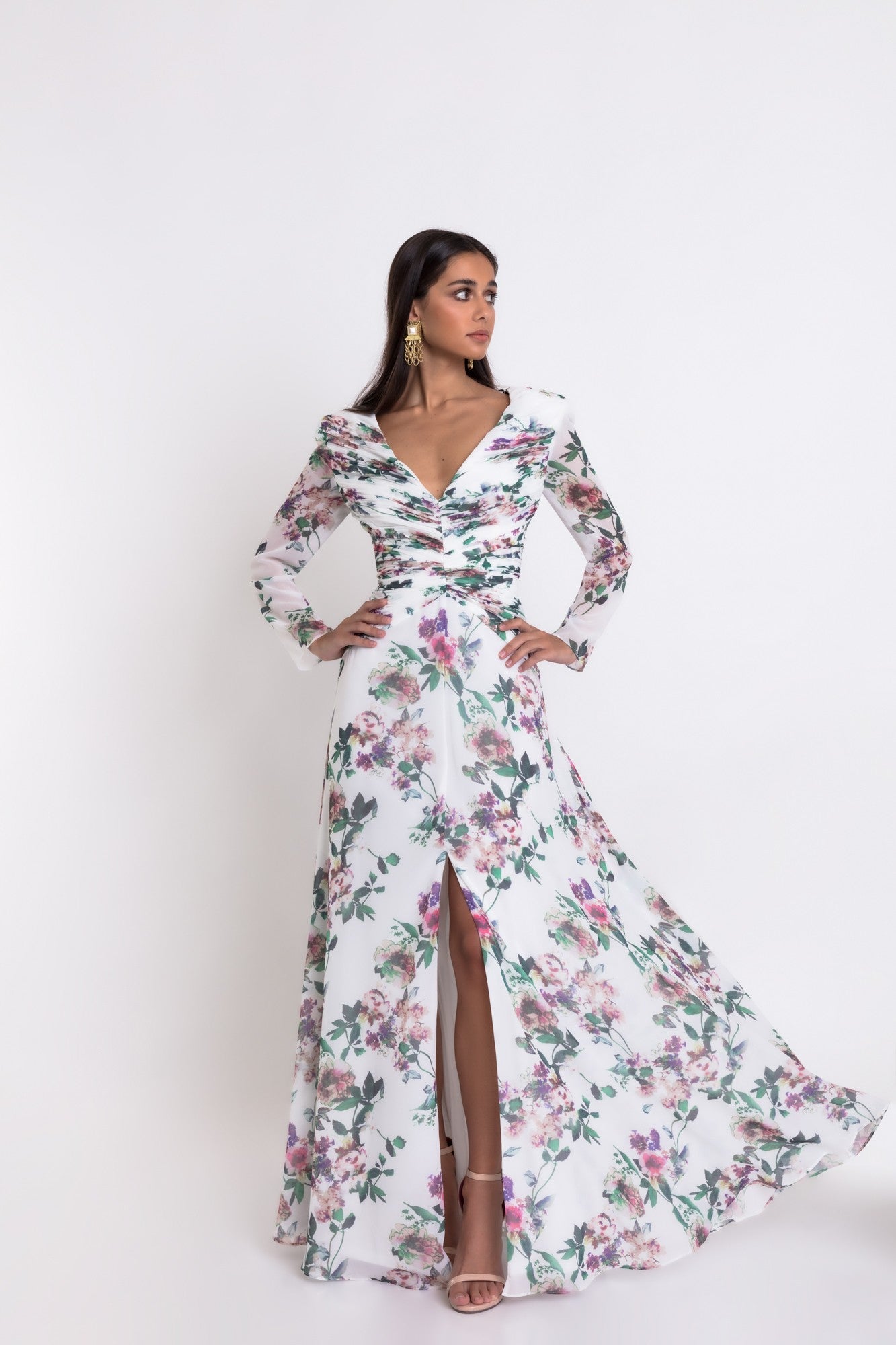 Matilde Cano Ivory Floral Dress 2406