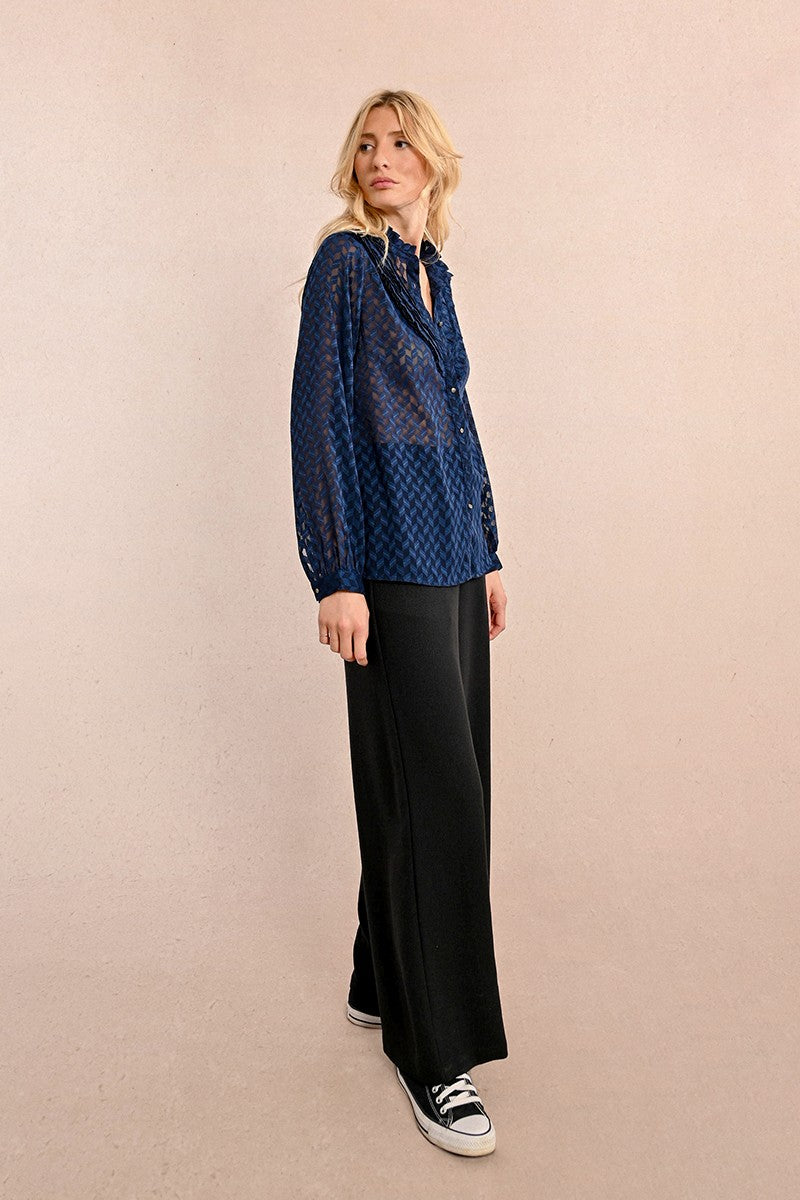 Molly Bracken Navy Sheer Blouse