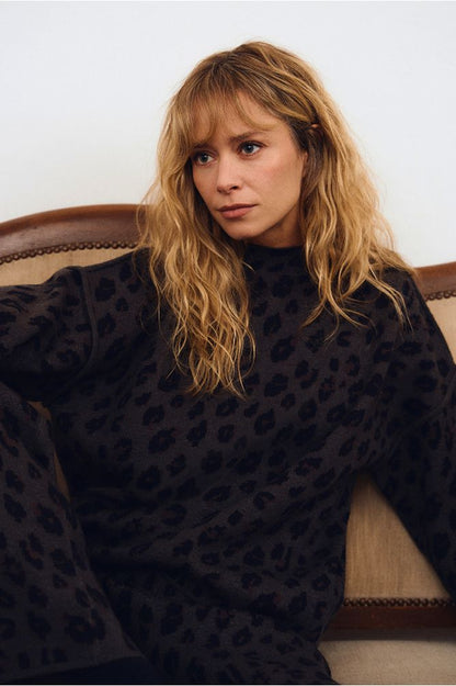 Molly Bracken E1800EN Dark Grey Knitted Leopard Sweater