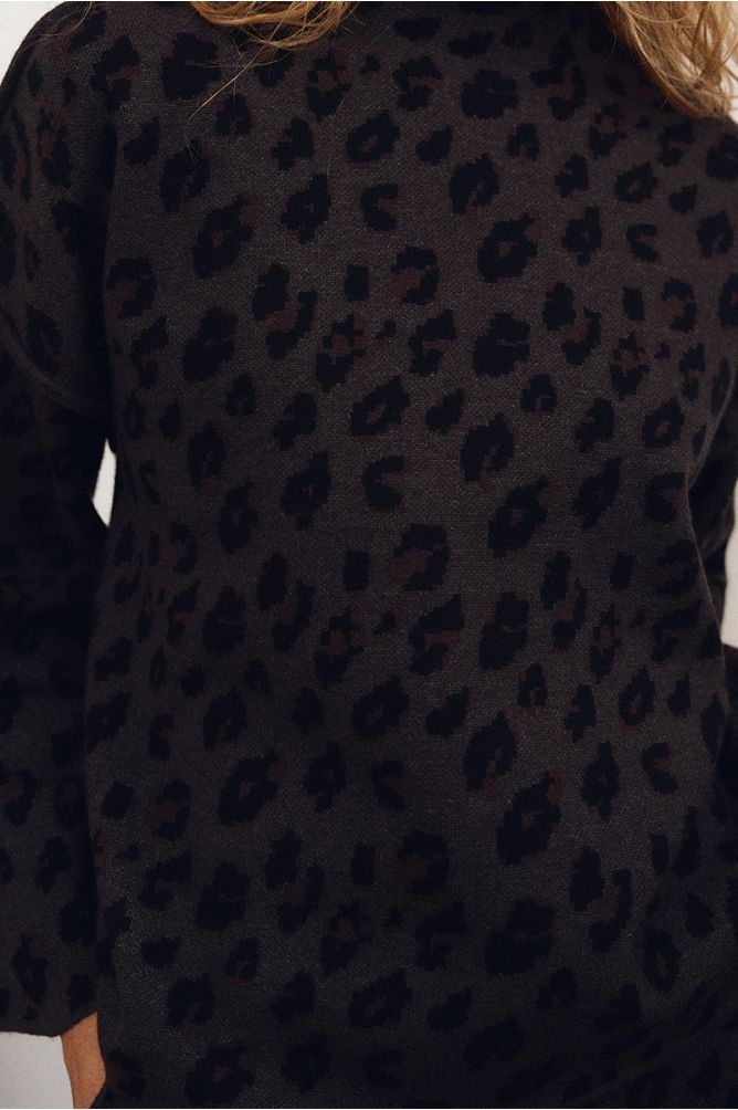 Molly Bracken E1800EN Dark Grey Knitted Leopard Sweater