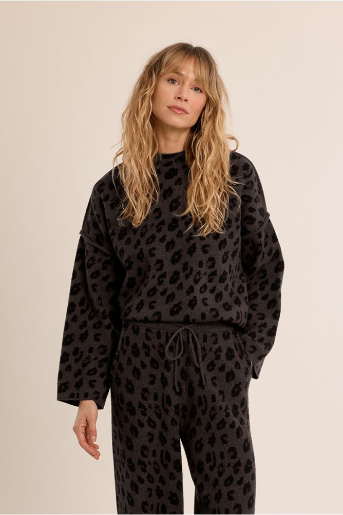 Molly Bracken E1800EN Dark Grey Knitted Leopard Sweater