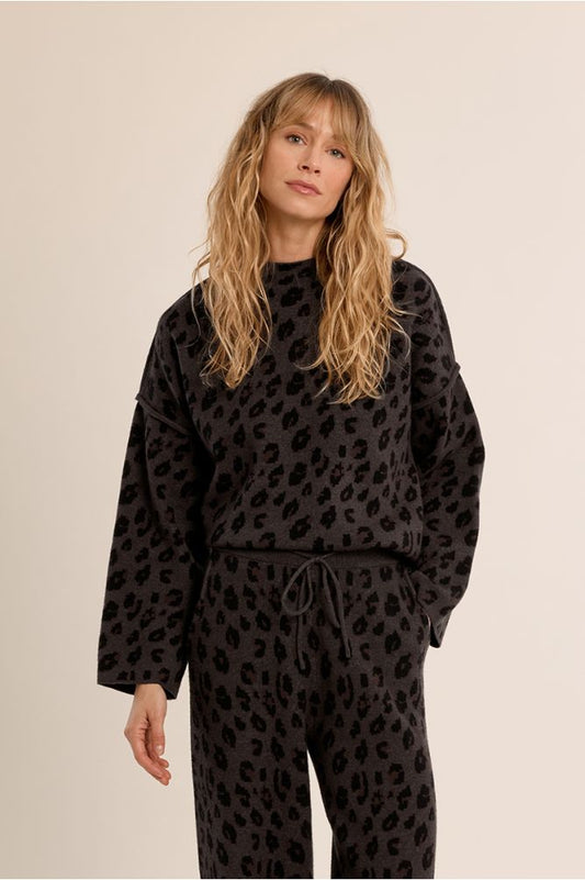 Molly Bracken E1800EN Dark Grey Knitted Leopard Sweater