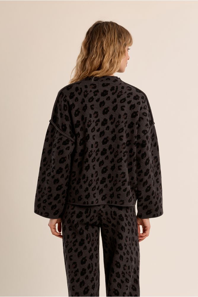 Molly Bracken E1800EN Dark Grey Knitted Leopard Sweater