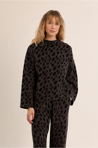 Molly Bracken E1800EN Dark Grey Knitted Leopard Sweater