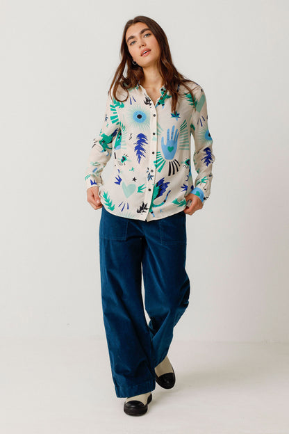 SKFK Blue & Green Print Blouse WSH00569